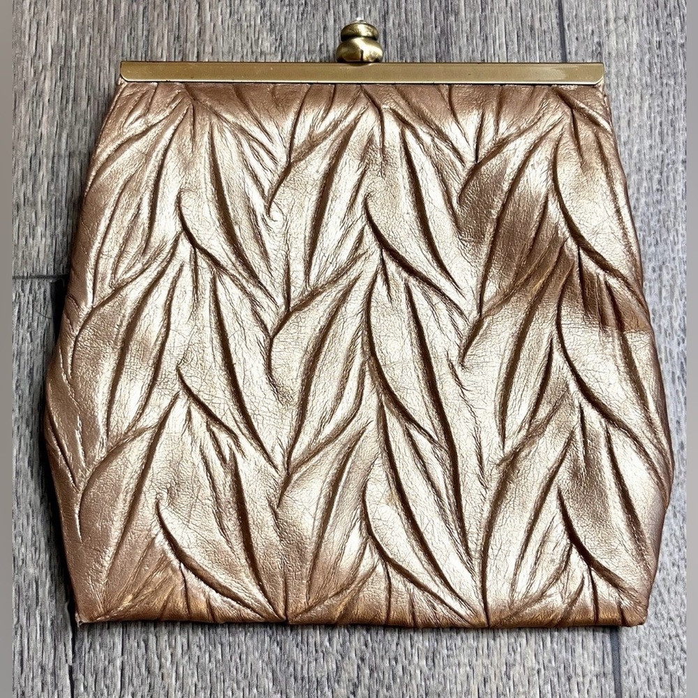 Vintage Jessica McClintock Metallic Golf Leaf Textured Evening Bag Clutch - Picture 3 of 9